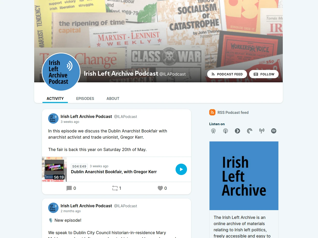 Screenshot of the Irish Left Archive Podcast website