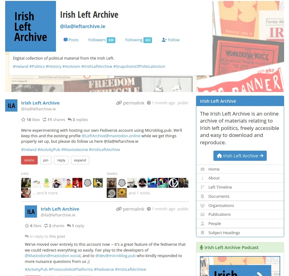 Screenshot of posts.leftarchive.ie